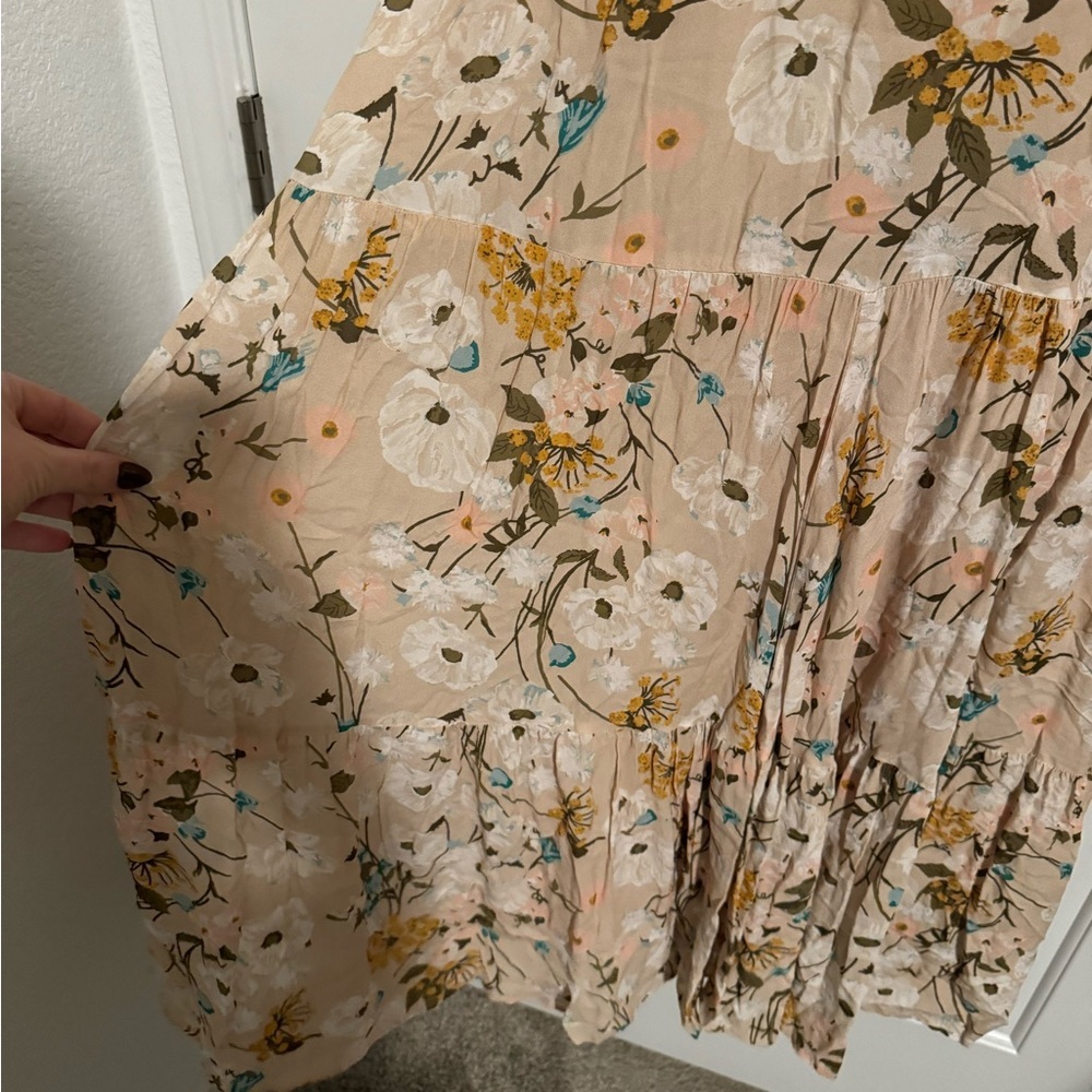Spartina Adeline‎ Poppy Beige Floral Tiered Midi Dress Medium - Picture 4 of 7